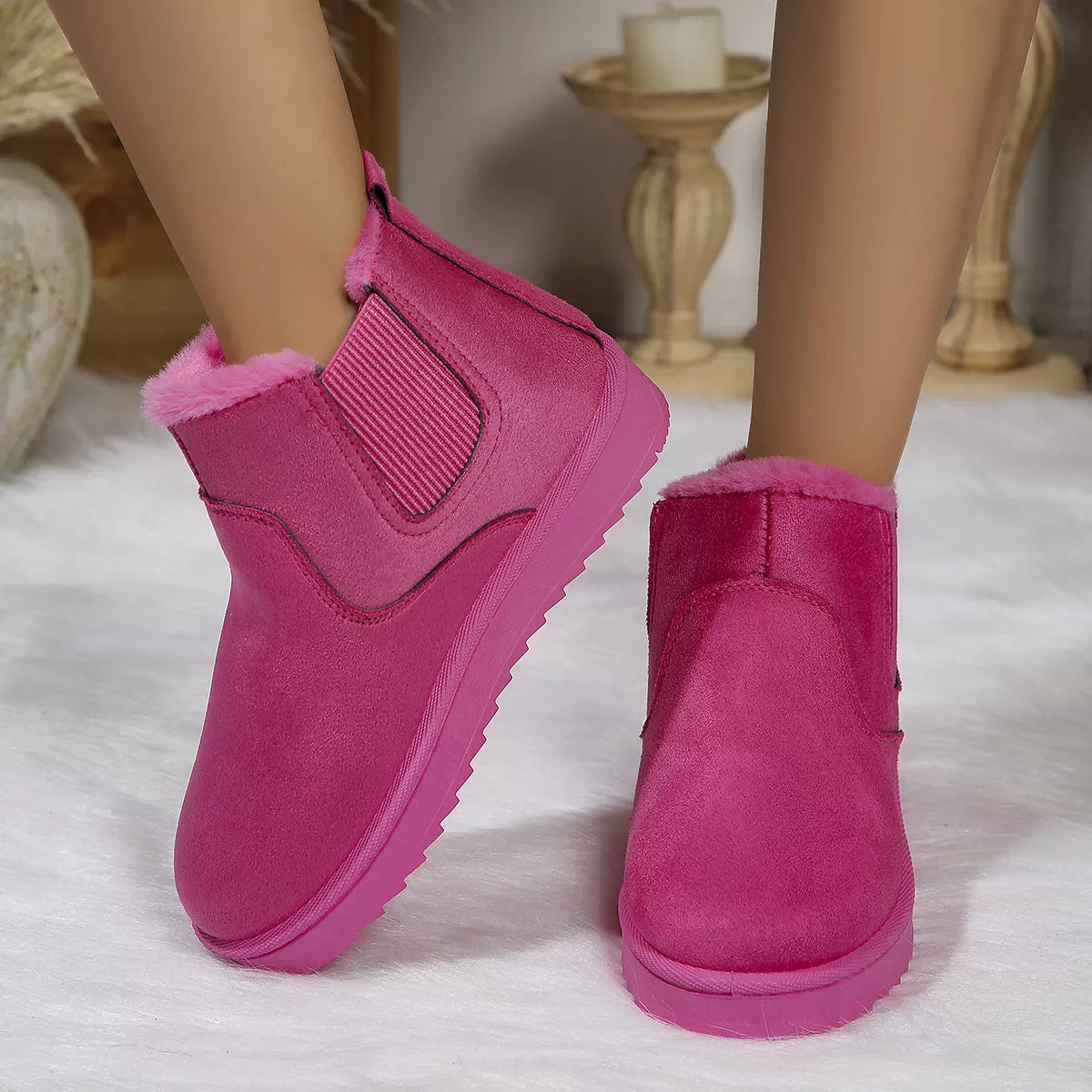 Round Toe Platform Boots - Hot Pink