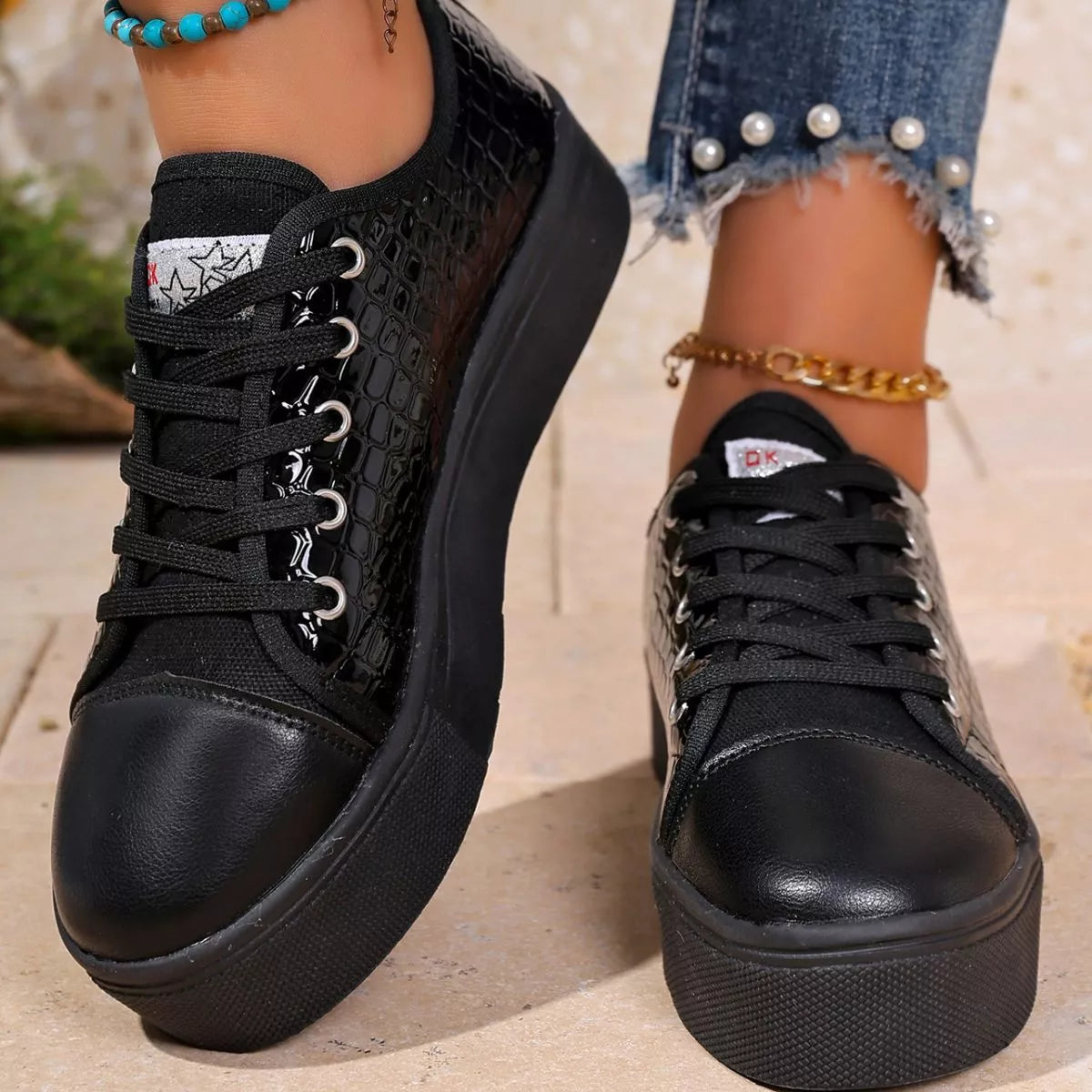 Round Toe Platform Sneakers -