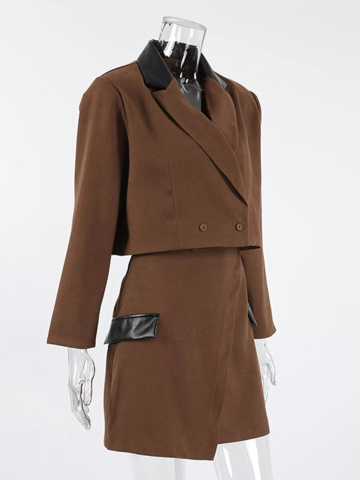 Double-Breasted Blazer and Asymmetrical Skirt Set -