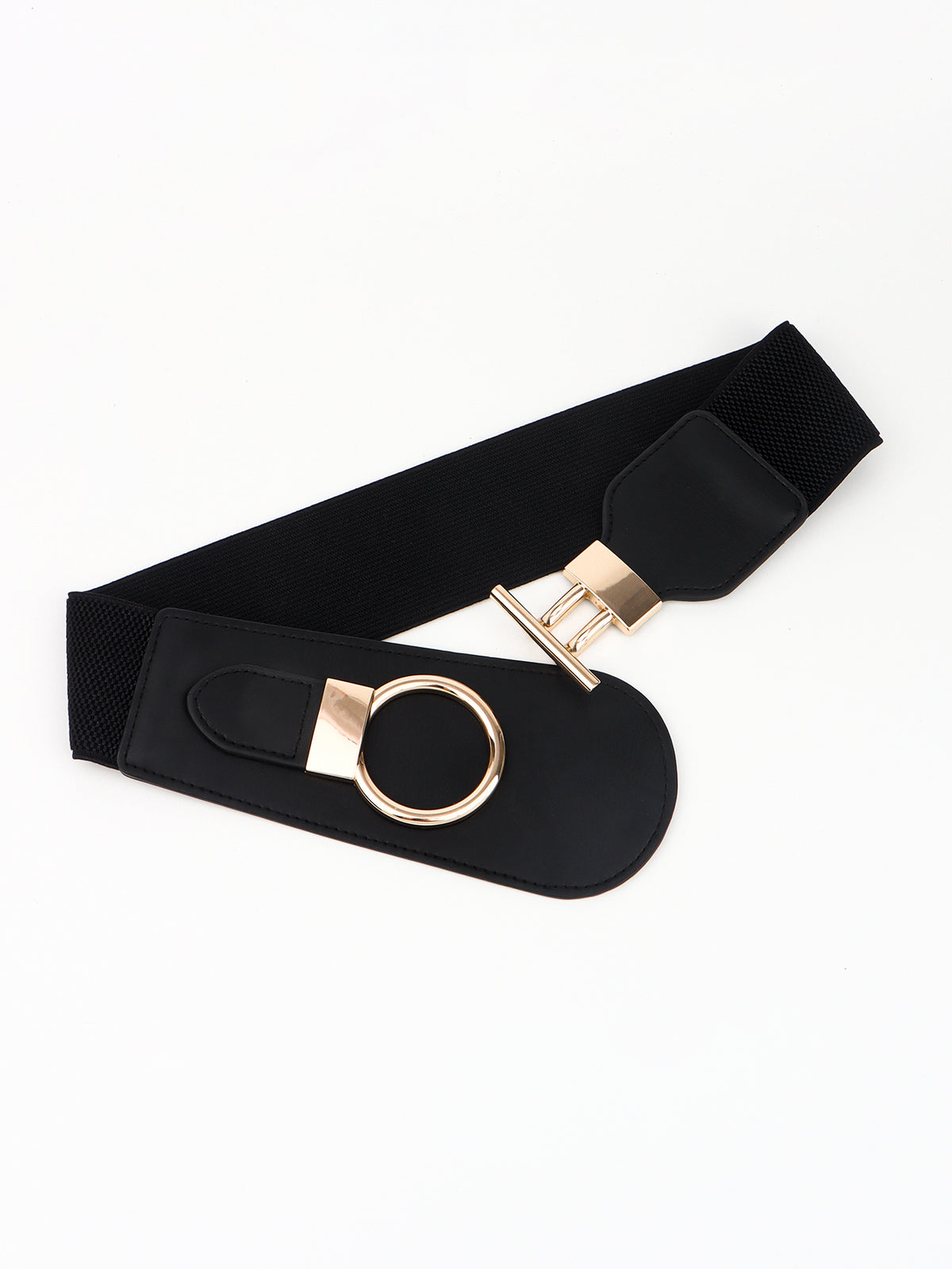 PU Elastic Wide Belt with Alloy Buckle -