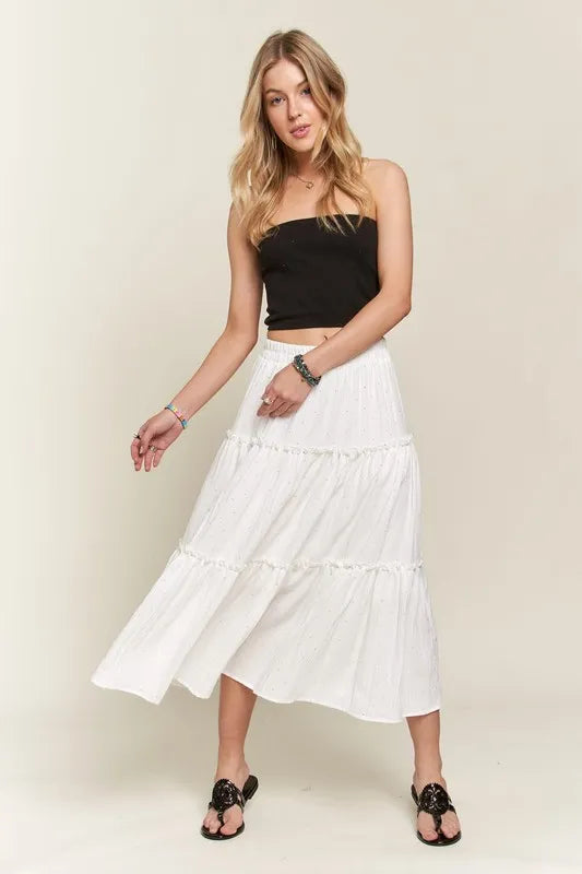Rhinestone Accent Tiered Skirt - White