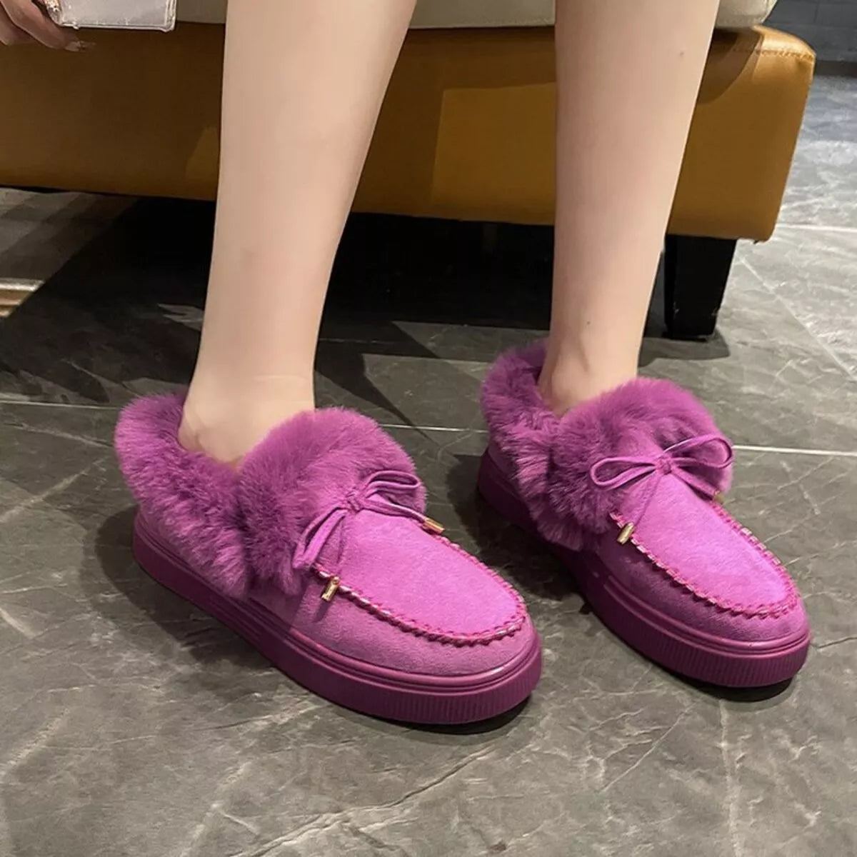 Fuzzy Round Toe Slip-Ons -