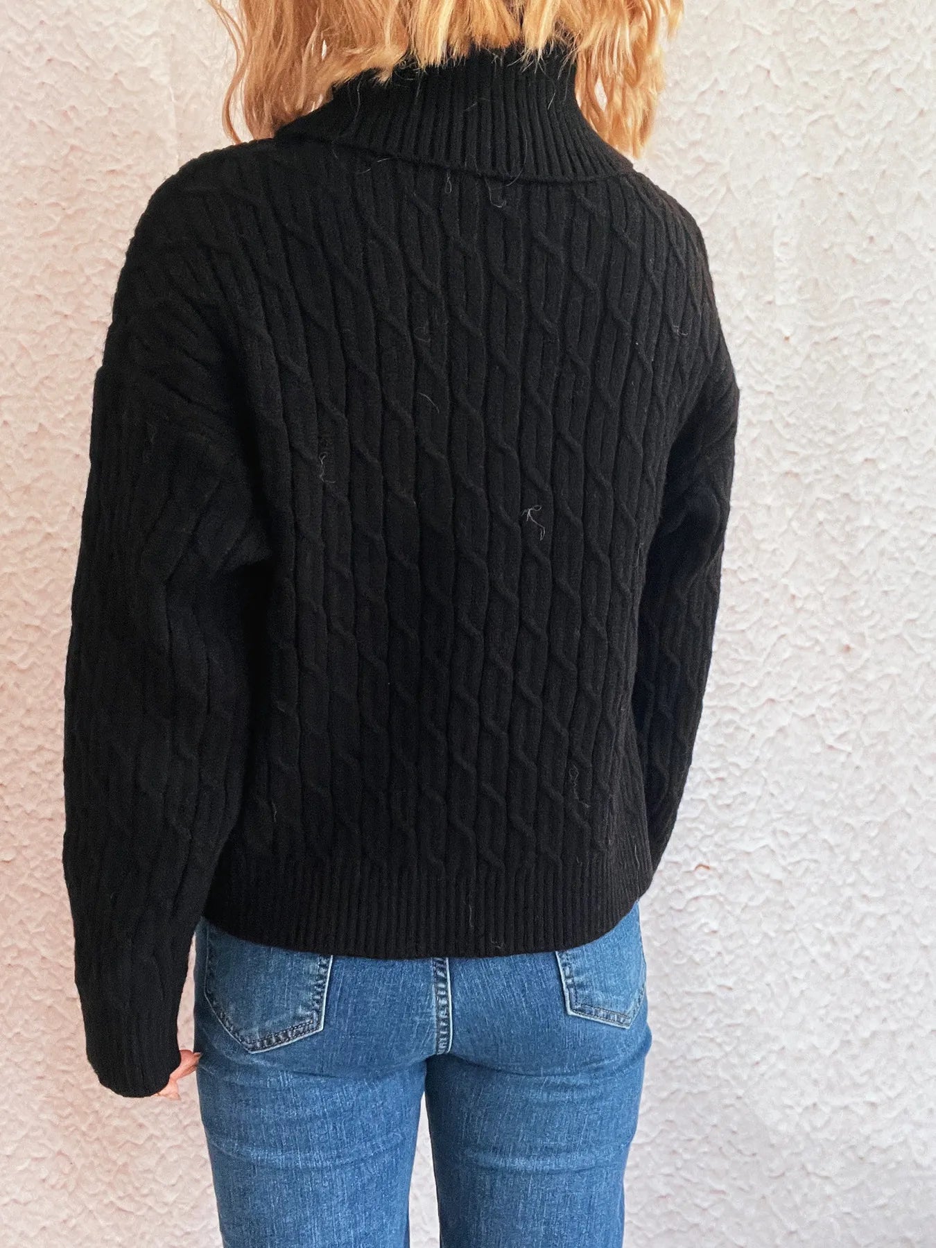 Pumpkin Turtleneck Long Sleeve Sweater - Black One Size