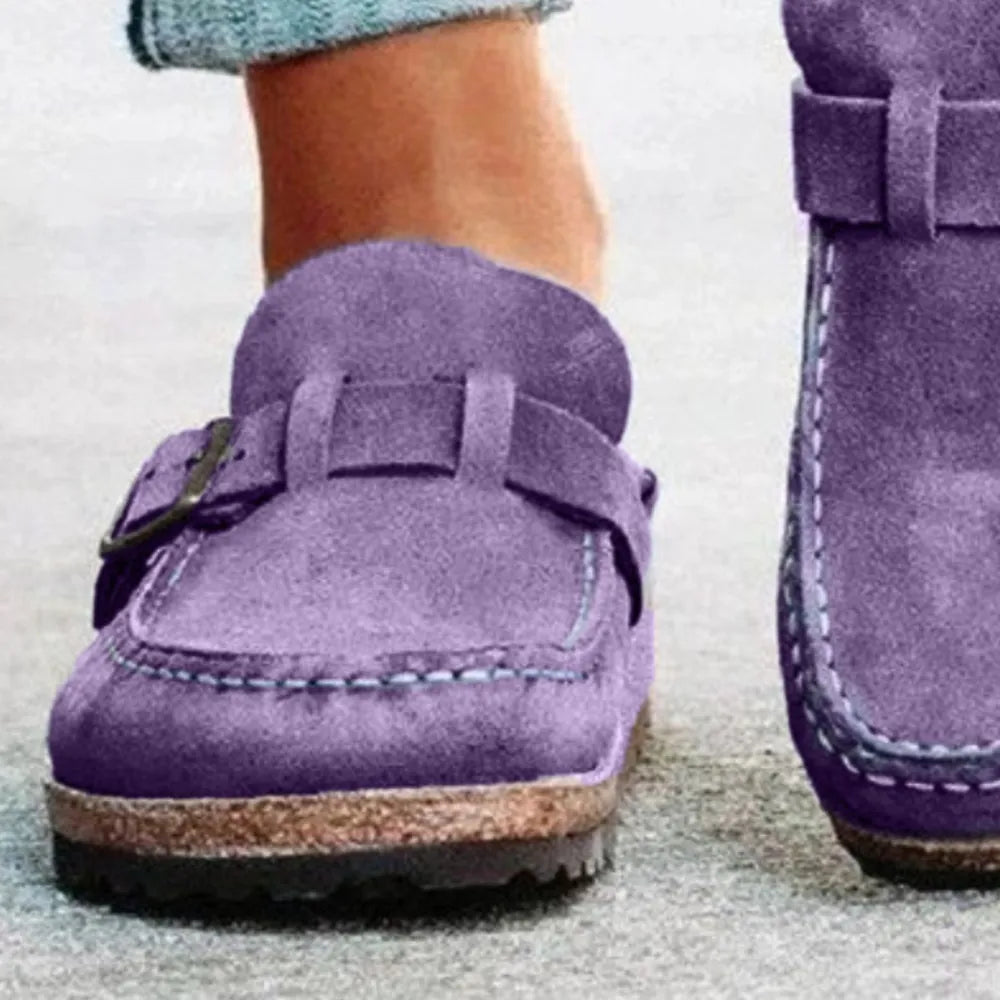 Round Toe Low Heel Buckle Loafers -