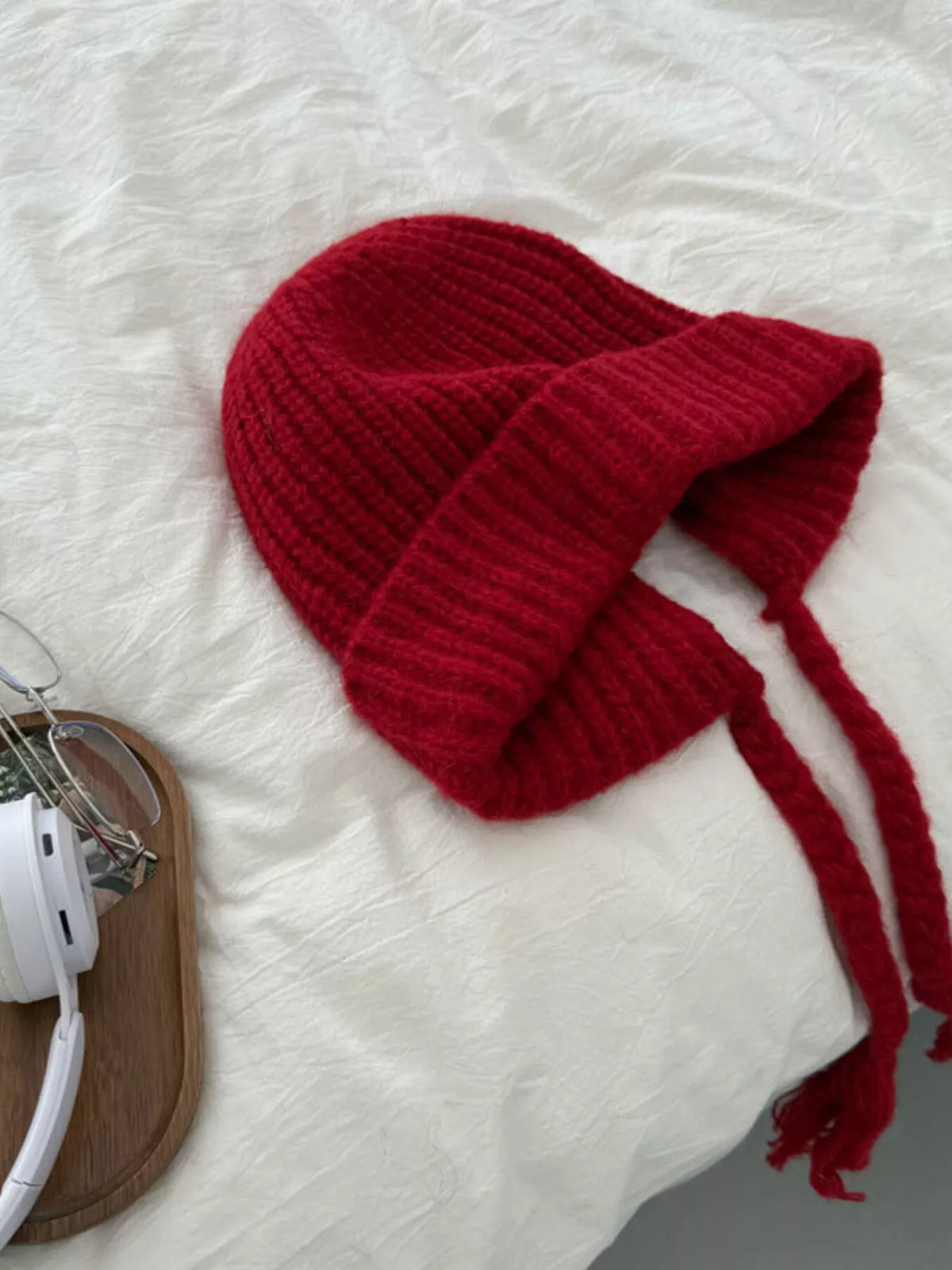 Cozy Knit Braided Beanie Hat - Red One Size