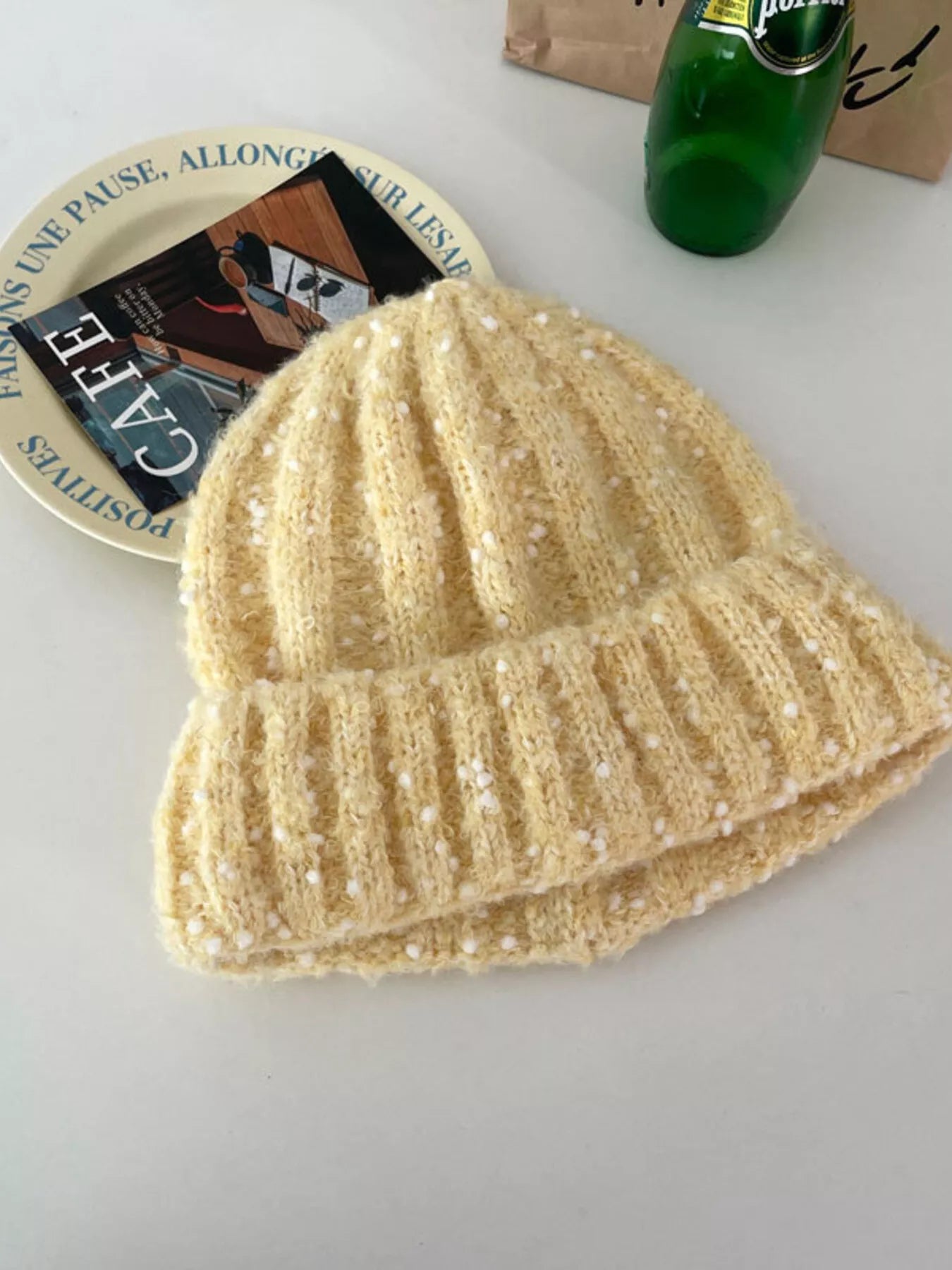Knitted Beanie Hat - Yellow One Size