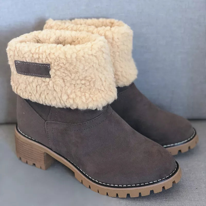 Round Toe Block Heels Boots - Dark Gray