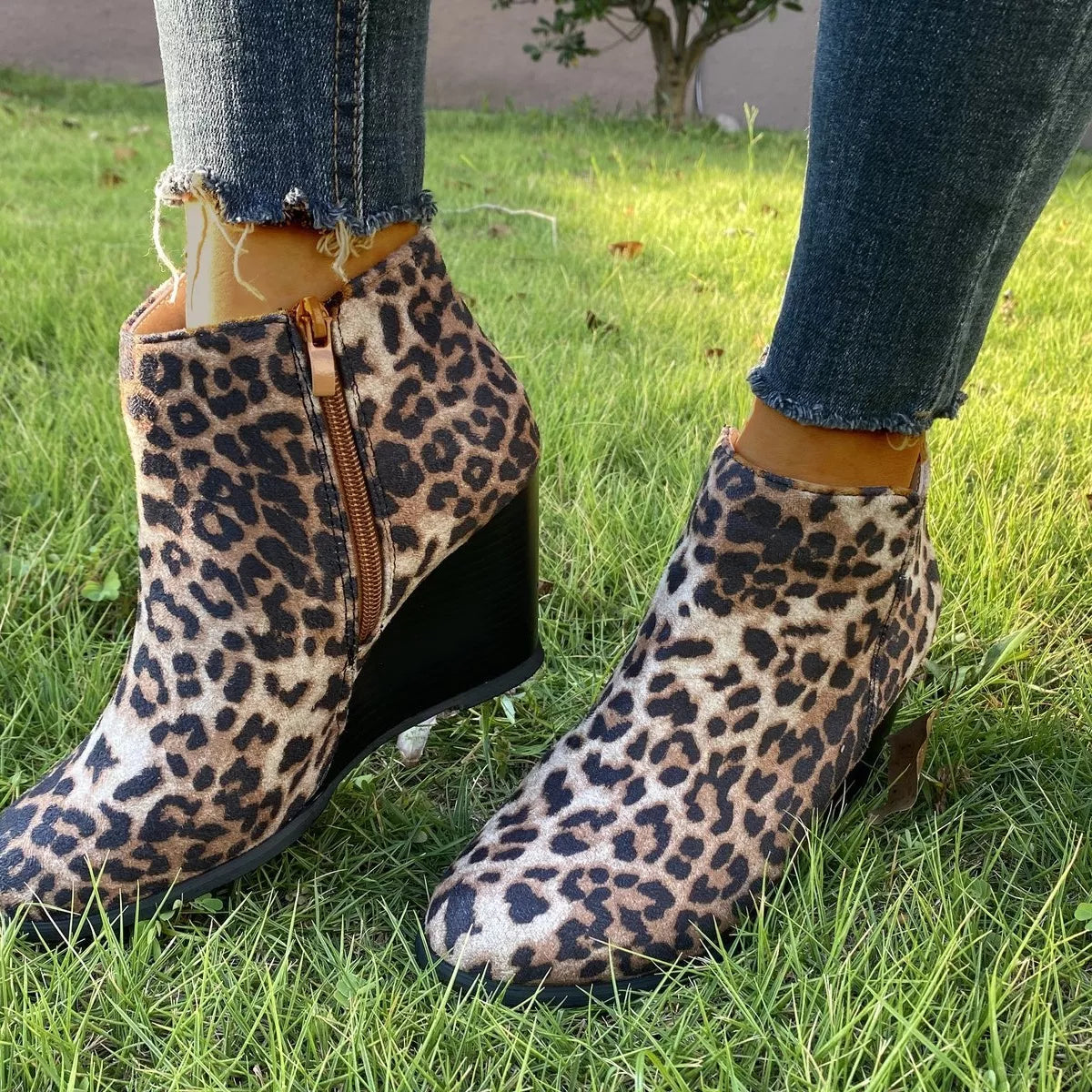 Round Toe Wedge Ankle Boots -