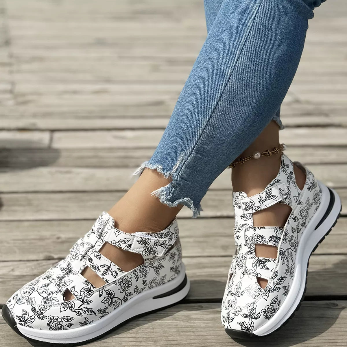 Cutout Velcro Sandals -