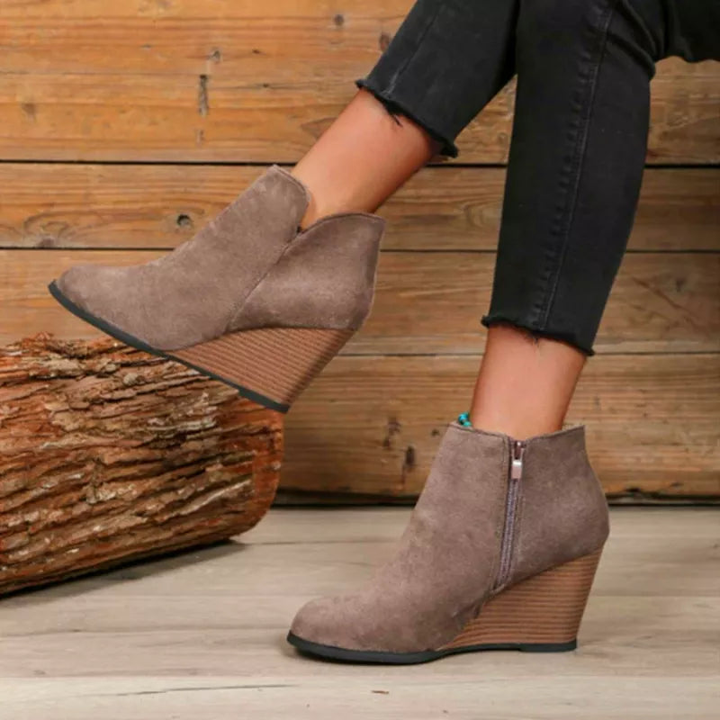 Round Toe Wedge Ankle Boots -