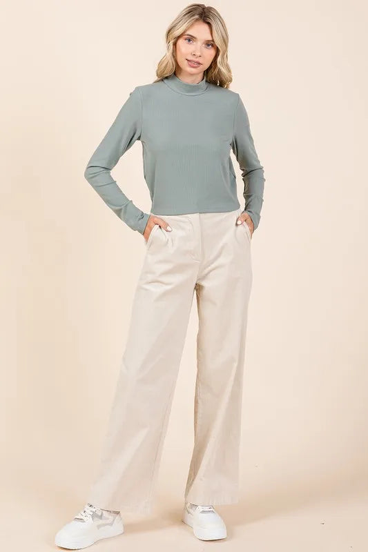 Corduroy Back Elastic Waist Pants - Bone