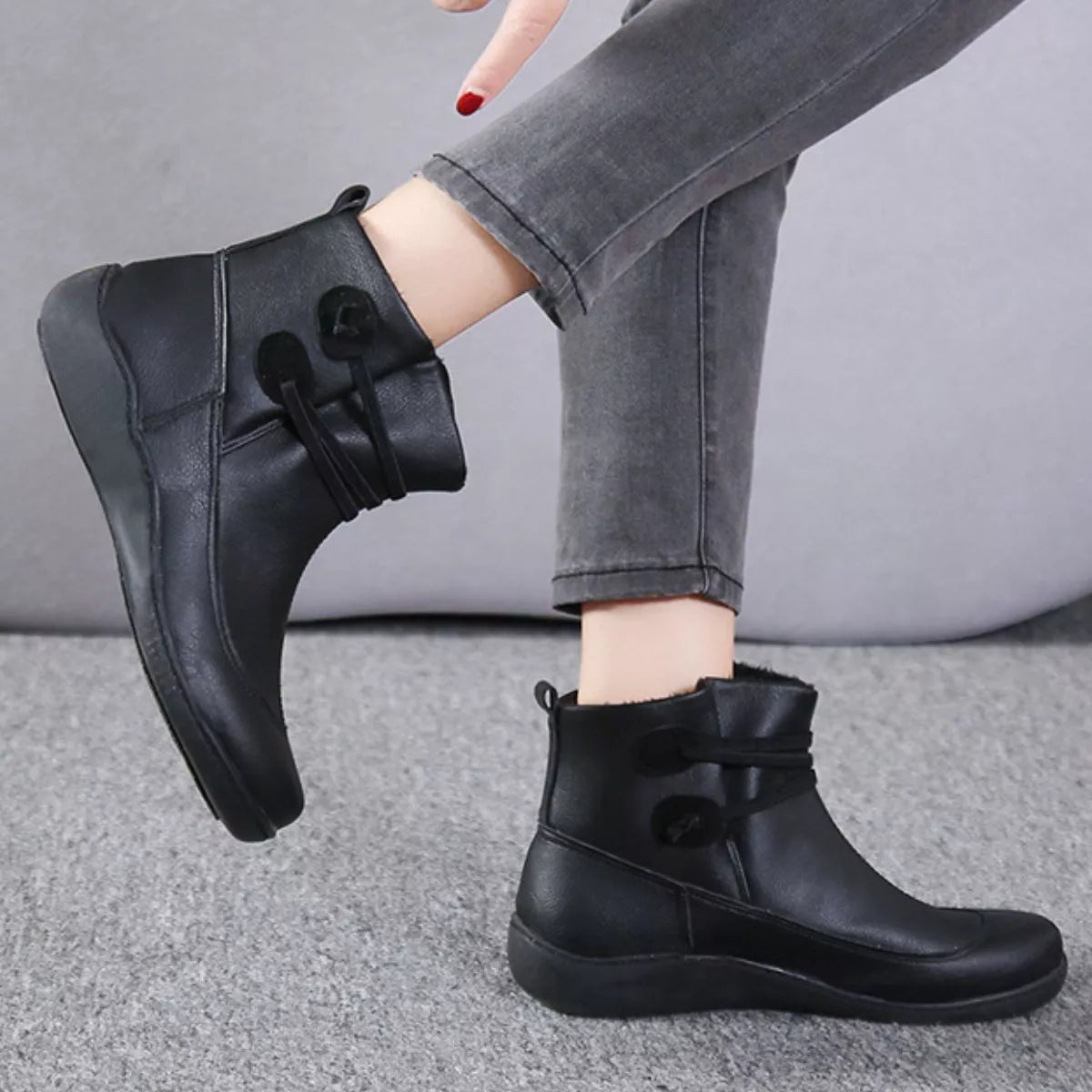 Button Detail Ankle Boots - Black