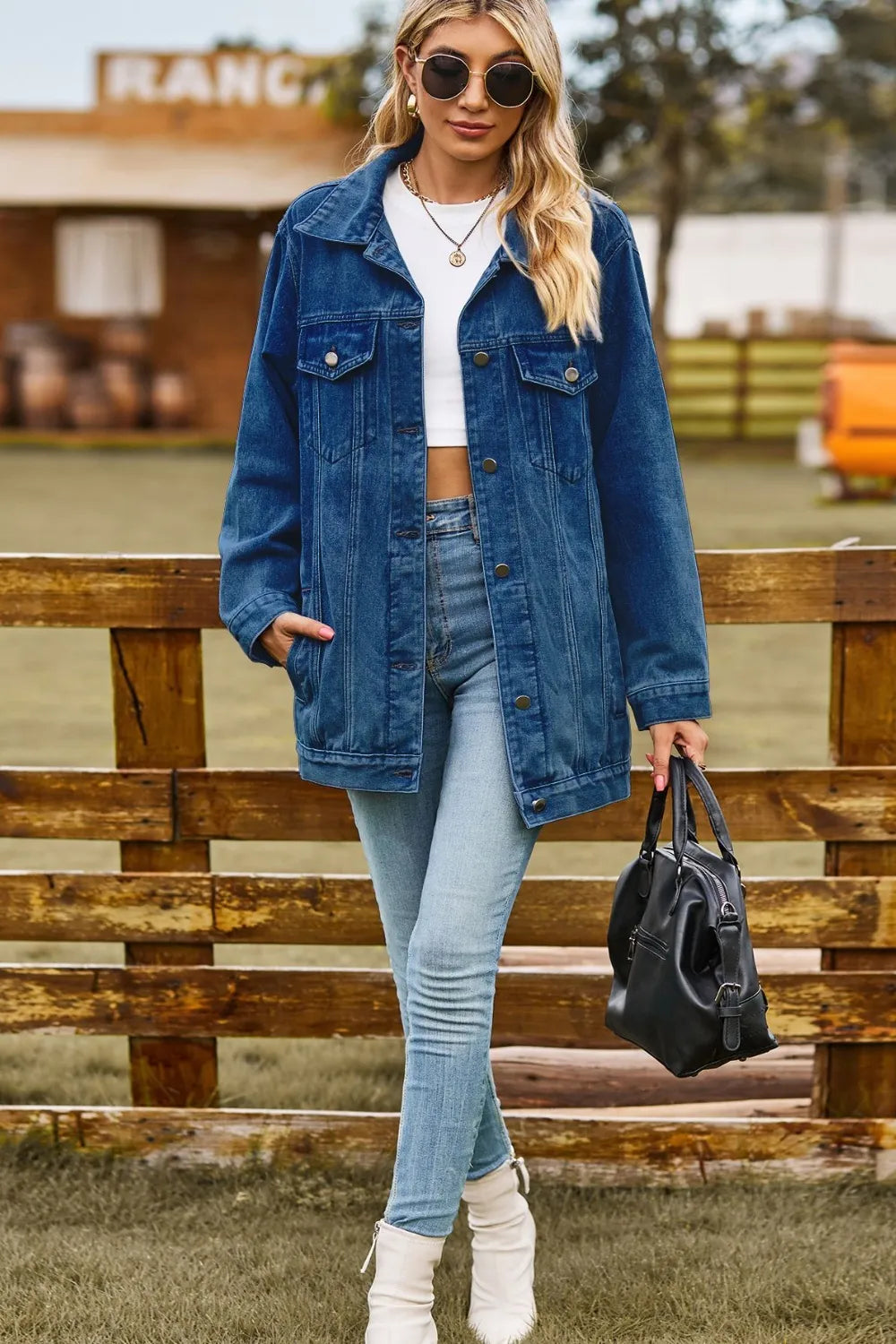 Buttoned Collared Neck Denim Jacket -