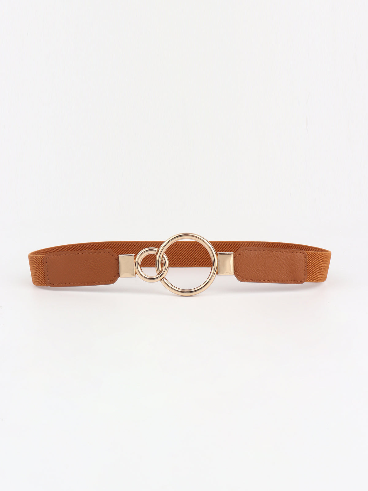 Double Ring Buckle Elastic PU Belt - Ochre One Size