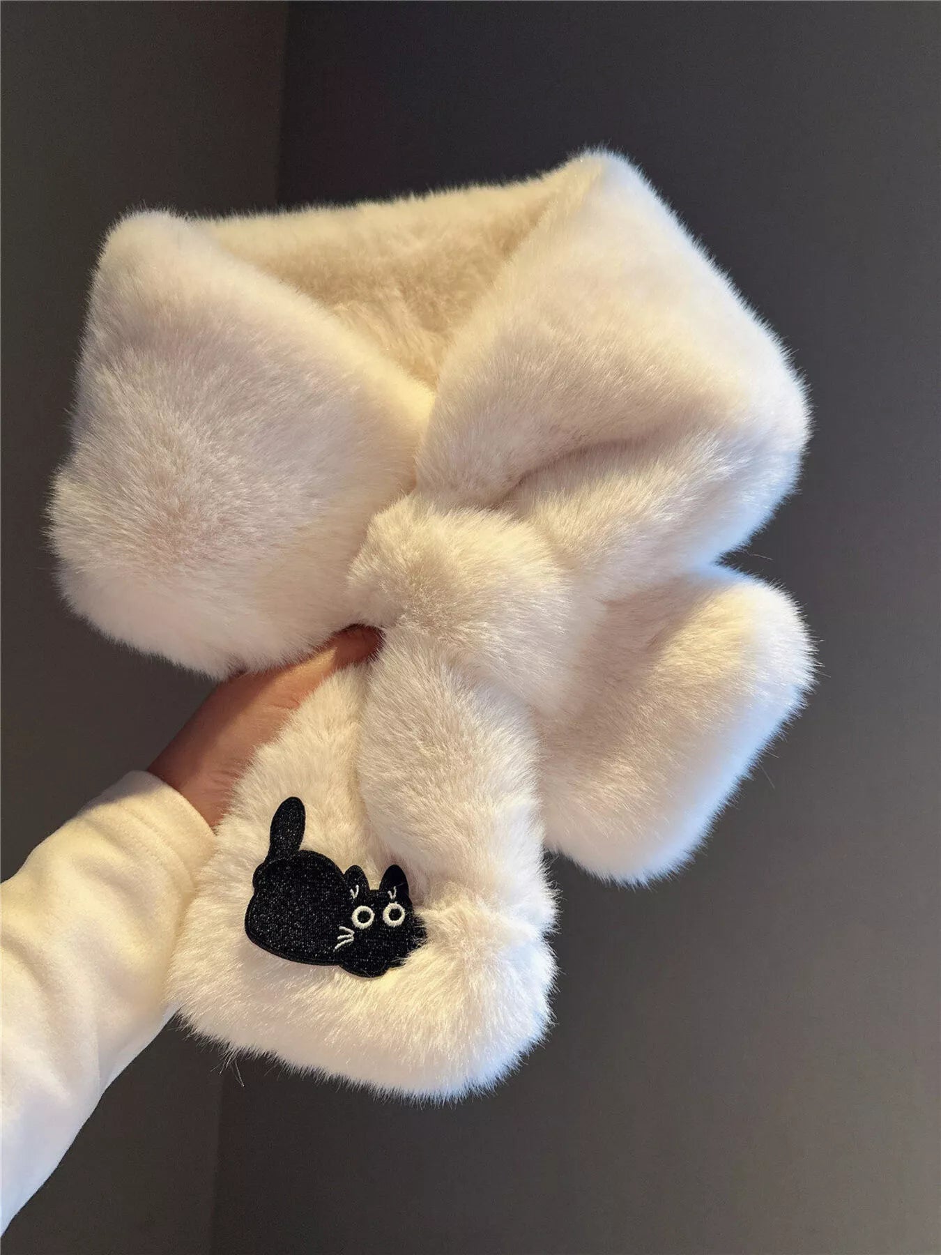 Cat Embroidered Plush Scarf - Style C One Size