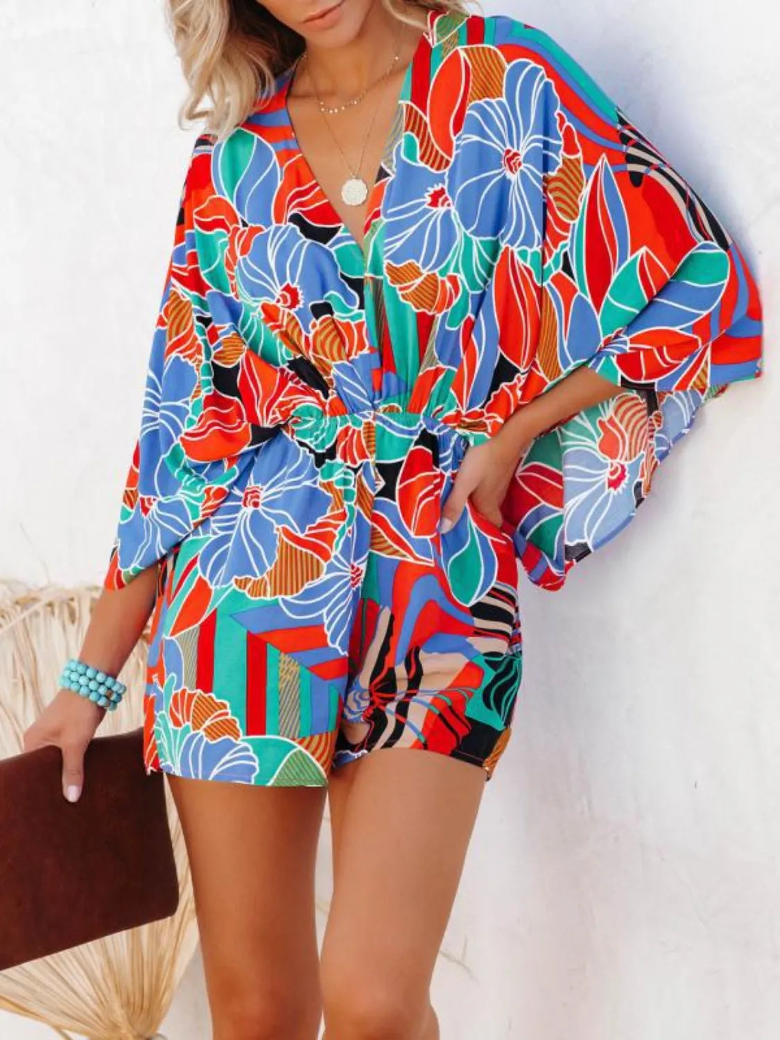 Oversized Tied Back Printed Romper - Multi