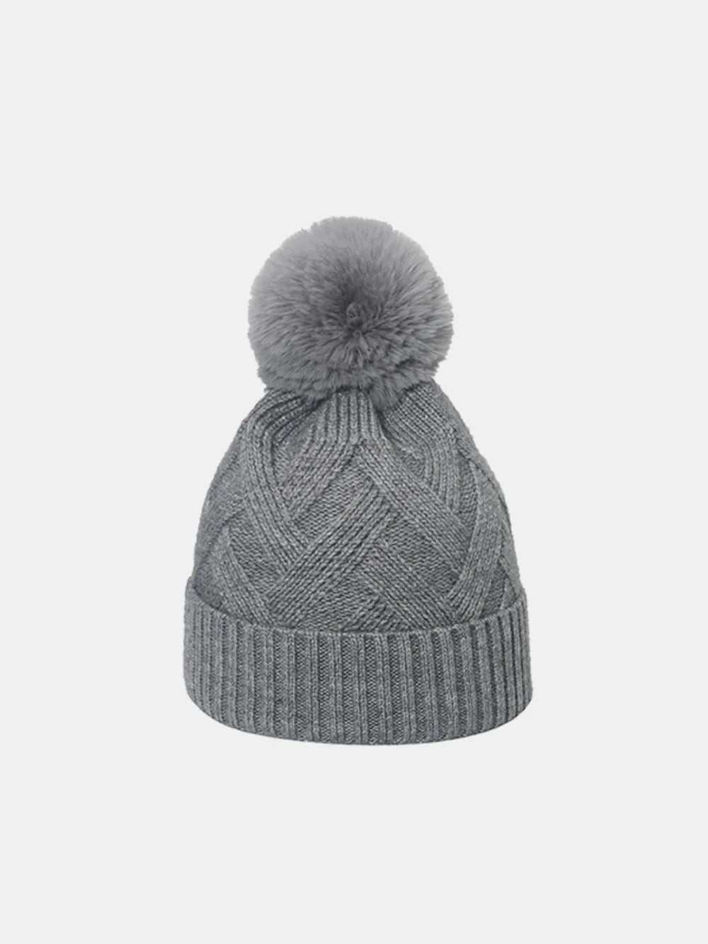 Roll Rim Hat with Pompom - Gray One Size