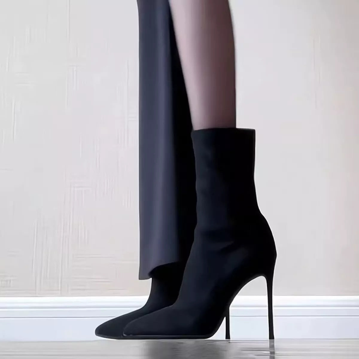 Point Toe Stiletto Boots - Black