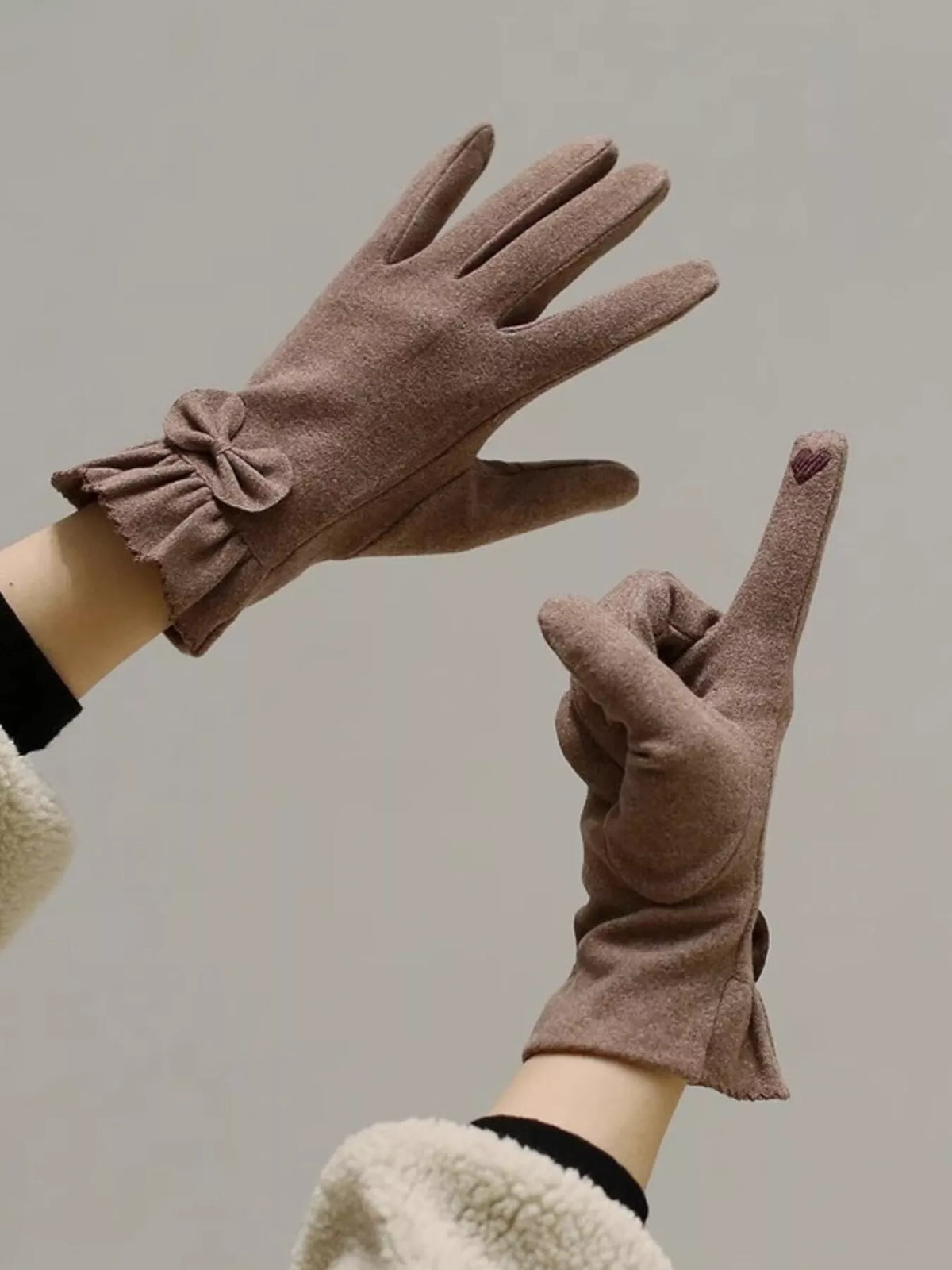 Ruffled Cuff Bow Gloves - Purple Red One Size