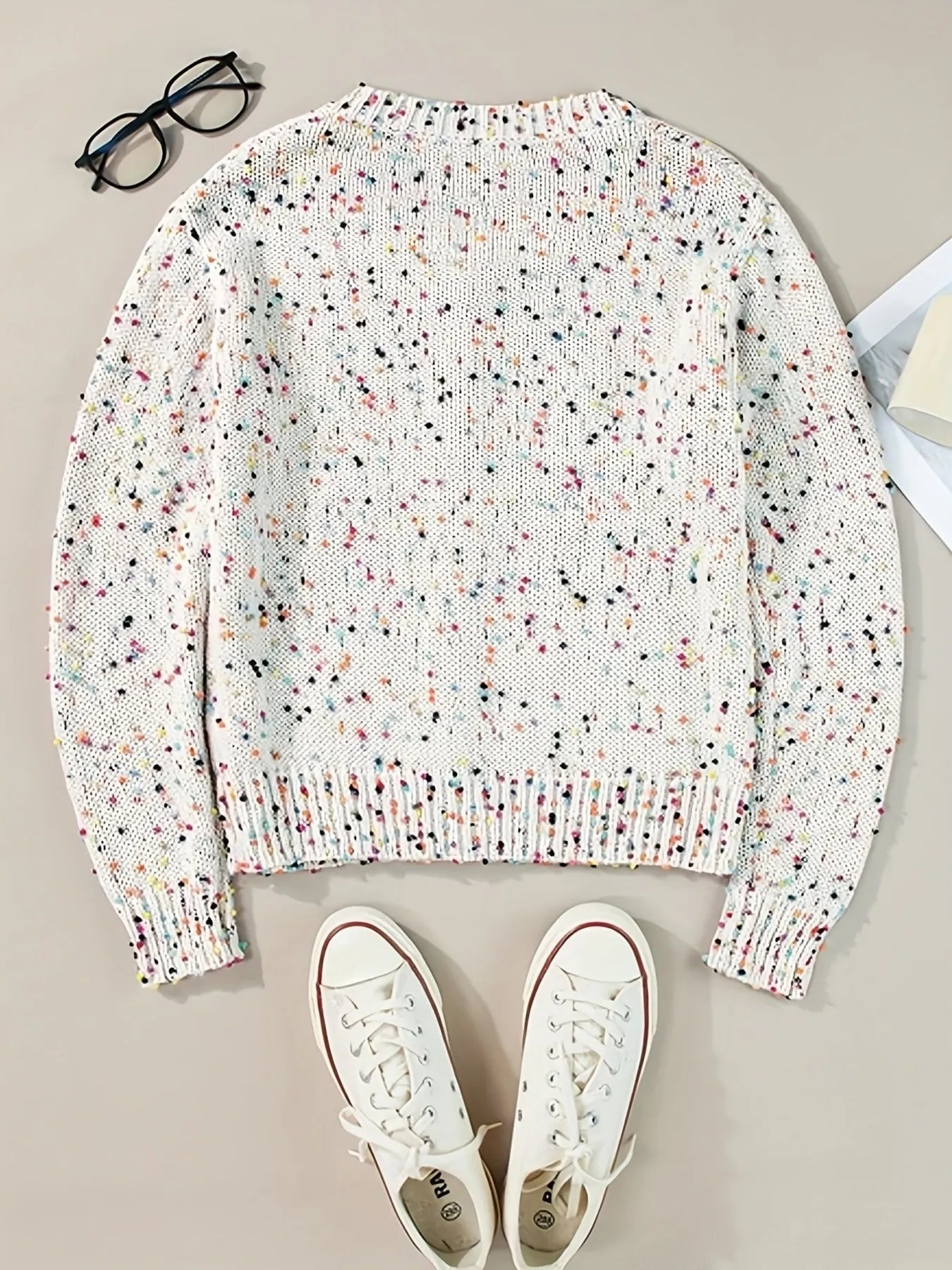 Colorful Button Up Long Sleeve Cardigan - White