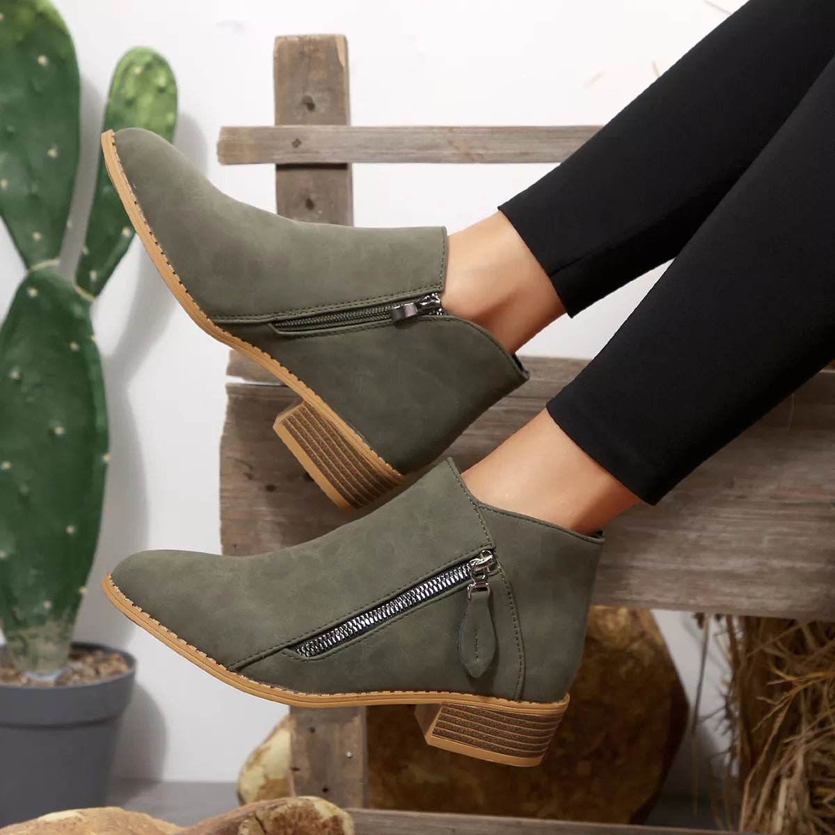 Block Heels Ankle Boots -