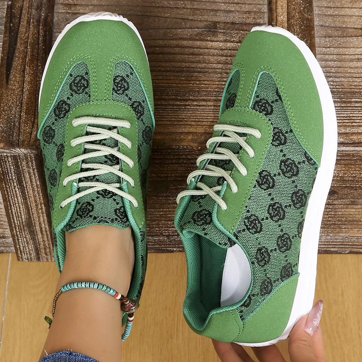 Floral Patterned Lace Up Sneakers -