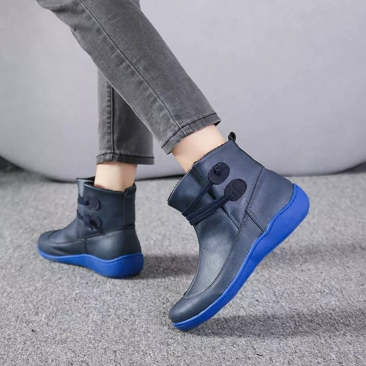 Button Detail Ankle Boots - Navy
