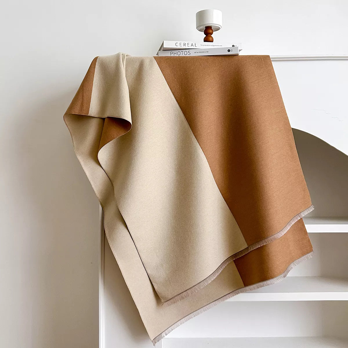 Two-Tone Raw Hem Scarf -