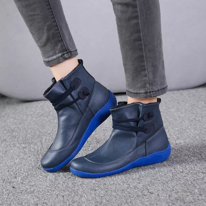 Button Detail Ankle Boots - Navy