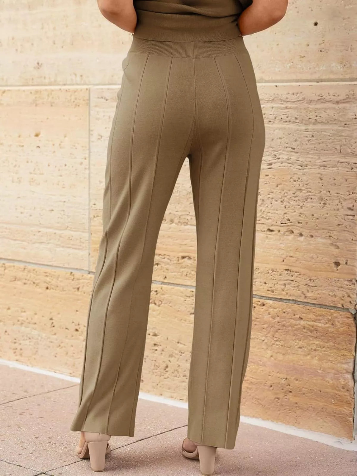 Casual Color Cap Sleeve Top and Pants Knit Set -