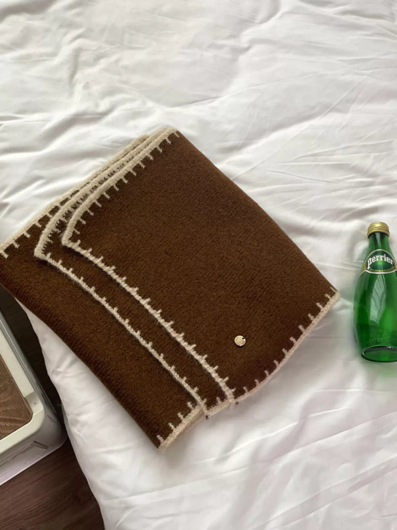 Contrast Trim Knit Scarf - Brown One Size