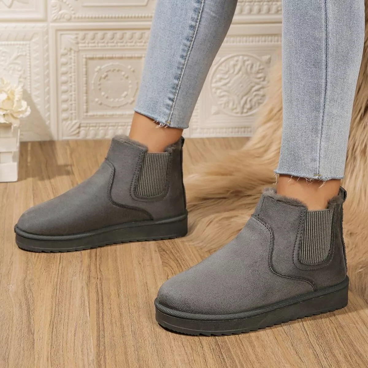 Round Toe Platform Boots - Dark Gray