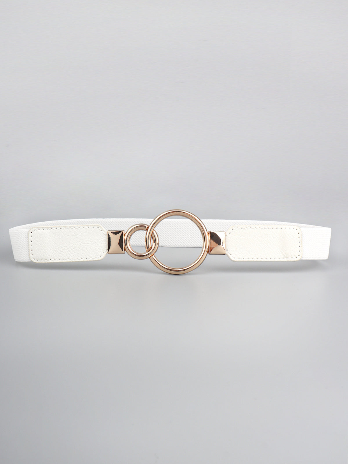 Double Ring Buckle Elastic PU Belt - White One Size