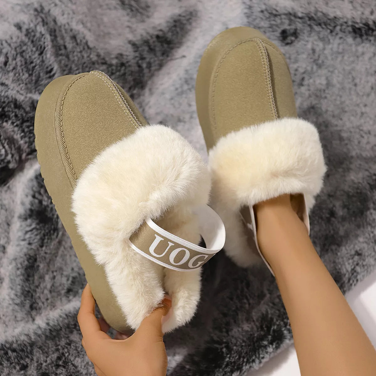 Round Toe Platform Ankle Slippers - Sage