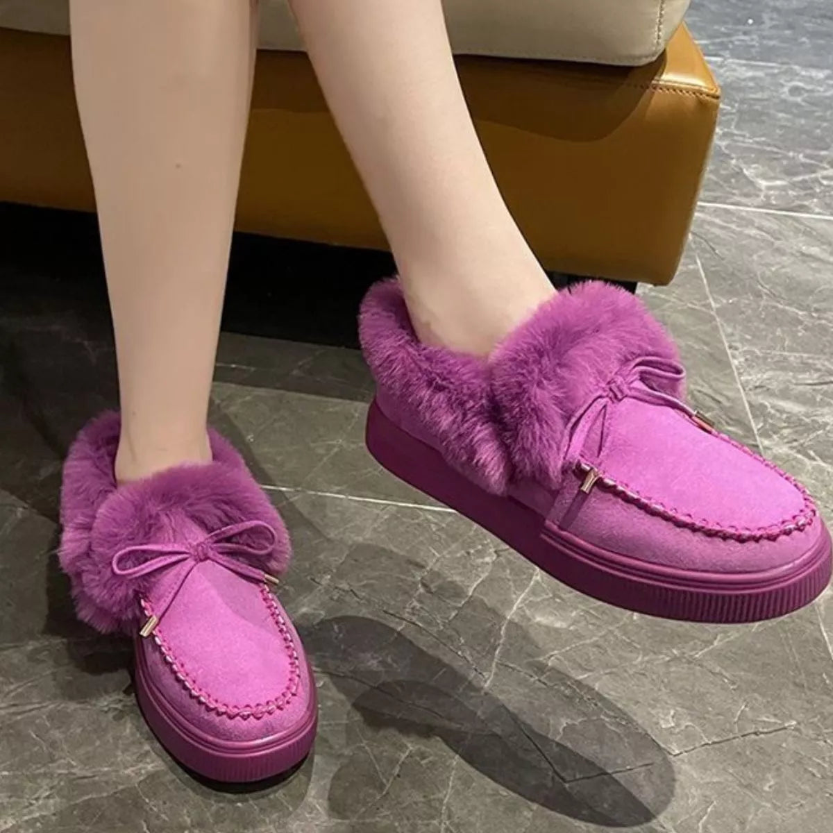 Fuzzy Round Toe Slip-Ons -