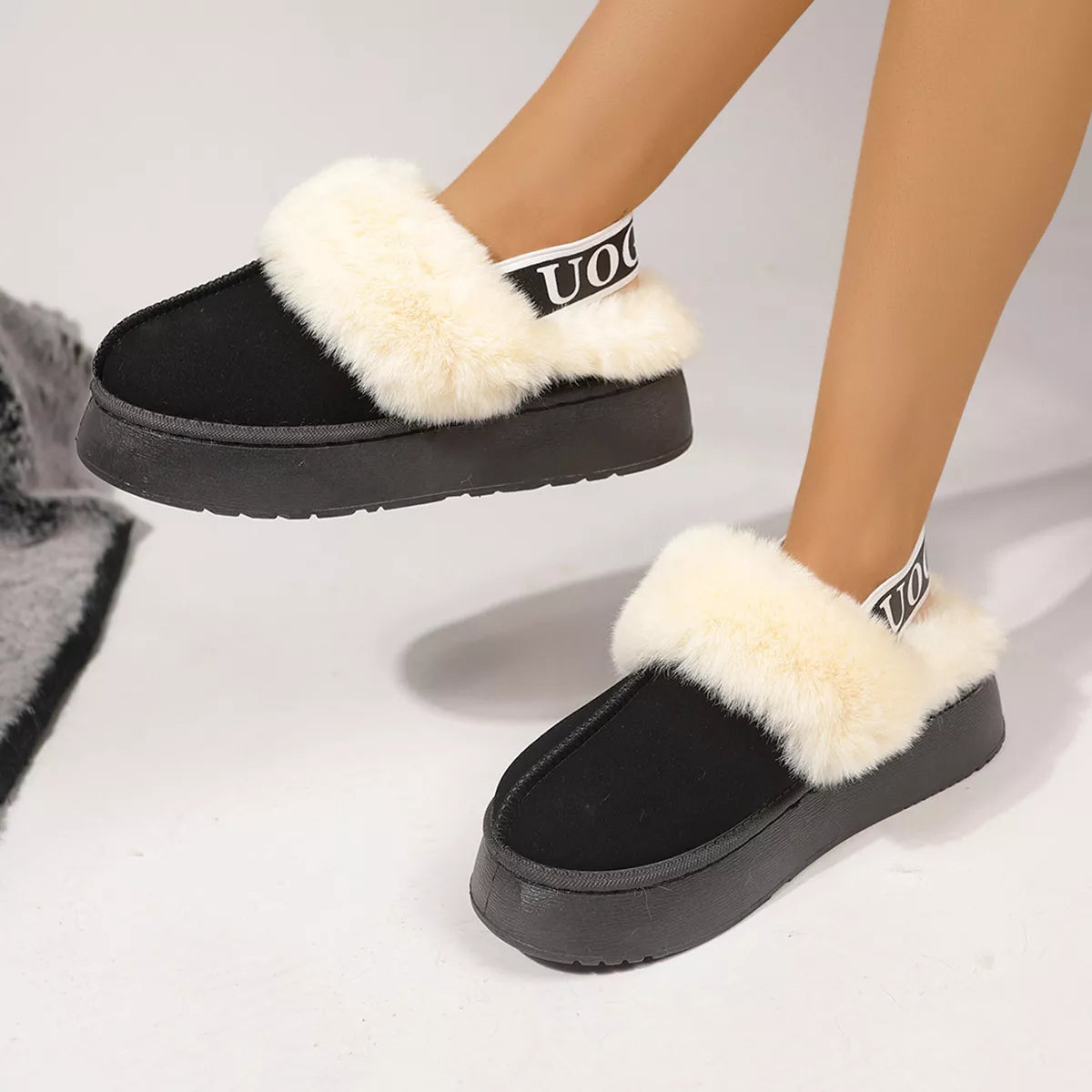 Round Toe Platform Ankle Slippers - Black