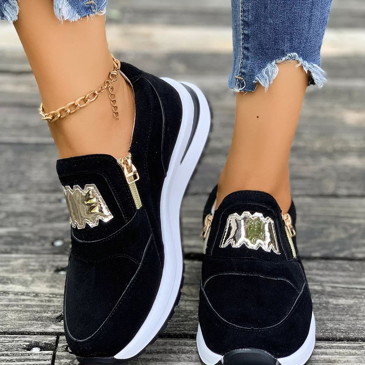 Round Toe Platform Slip-Ons -