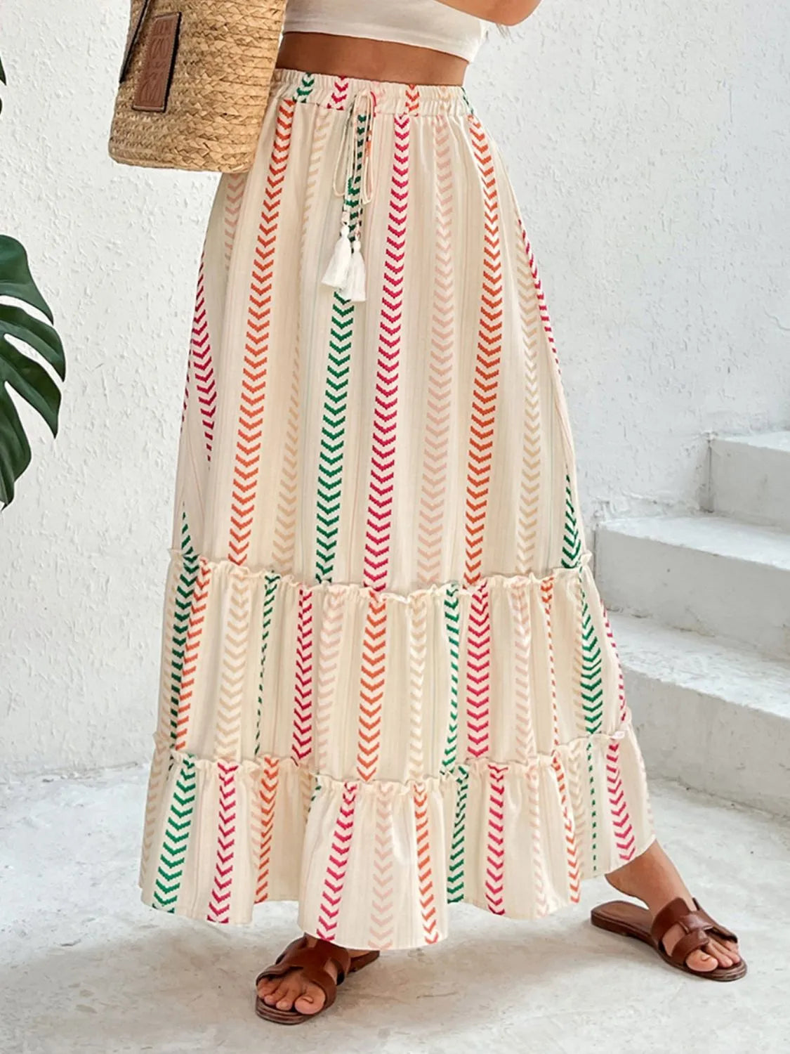 Frill Printed Maxi Skirt -