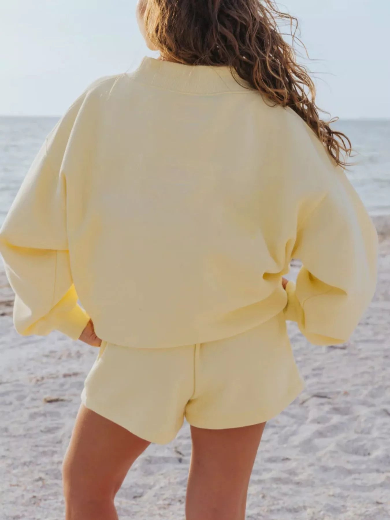 Relaxed Fit Round Neck Sweatshirt and Shorts Set -