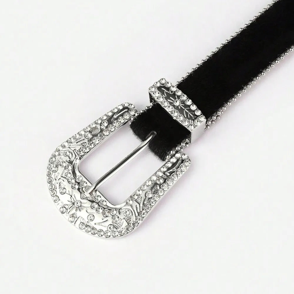 PU Leather Inlaid Rhinestone Belt -