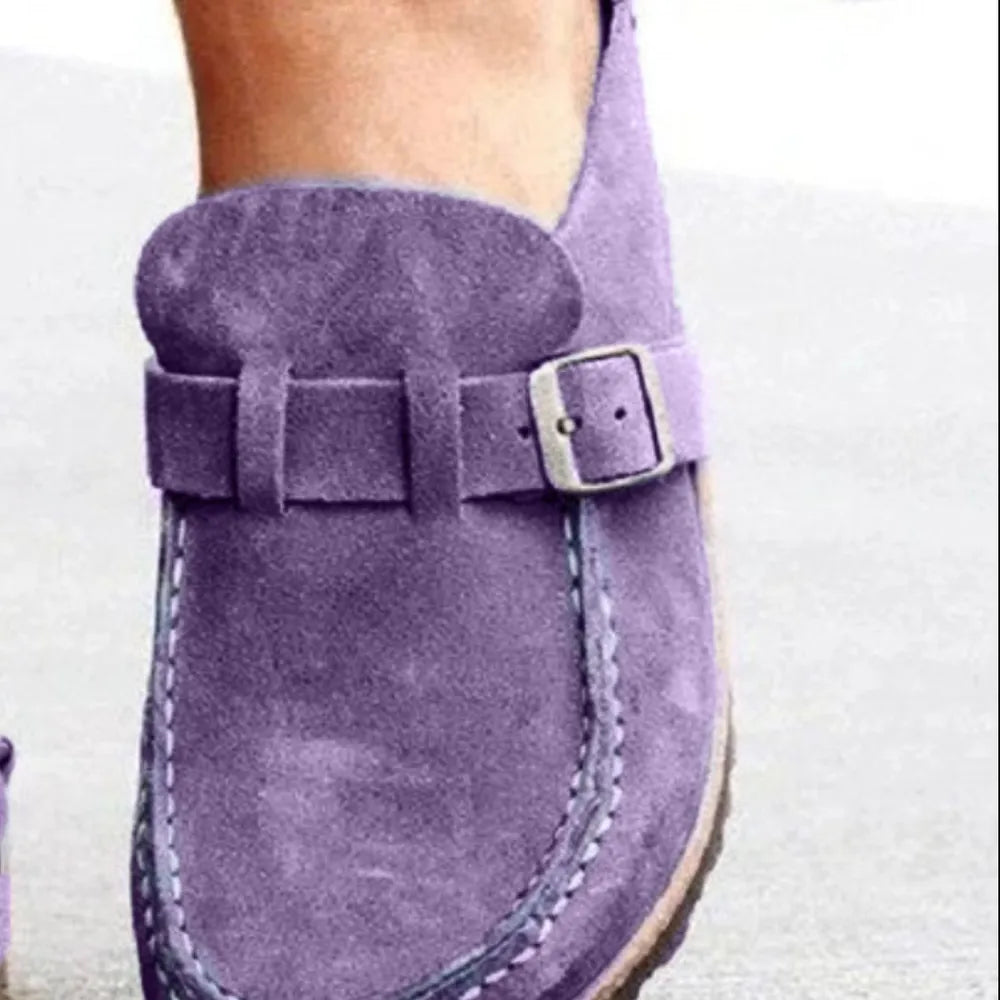 Round Toe Low Heel Buckle Loafers -