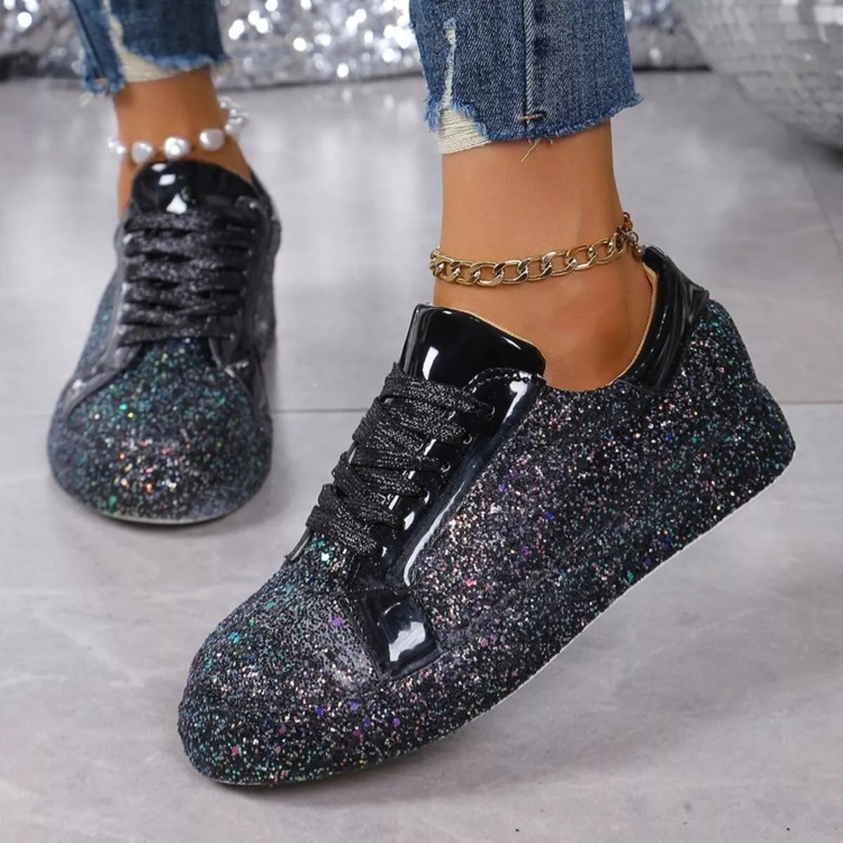 Sparkling Lace Up Sneakers -