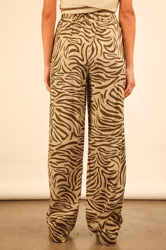 Animal Print Linen Wide Leg Pants -