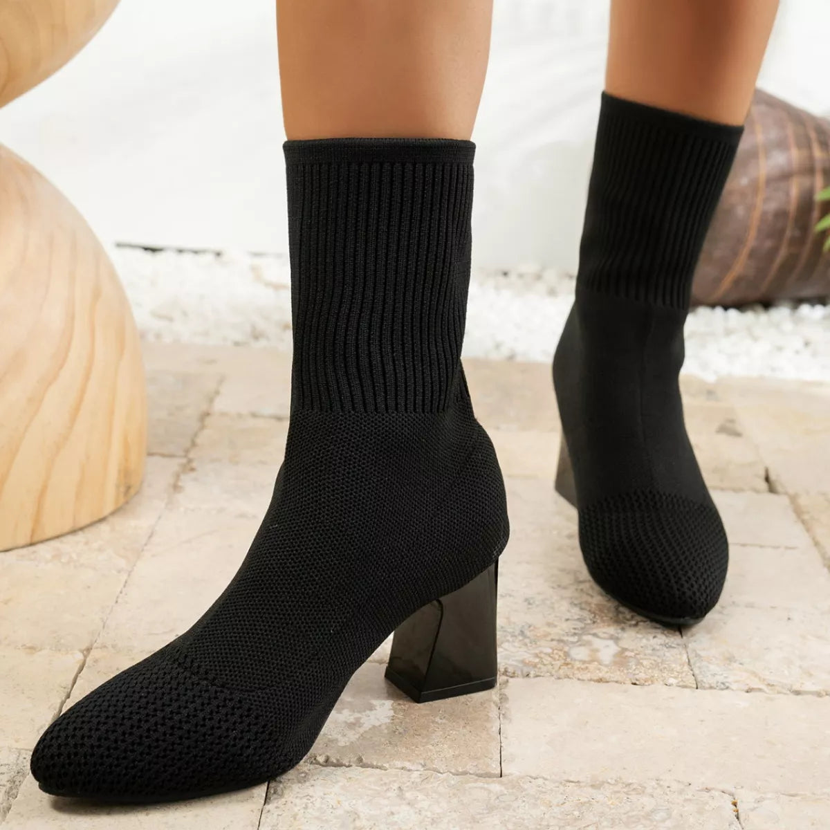 Point Toe Knit Sock Boots -