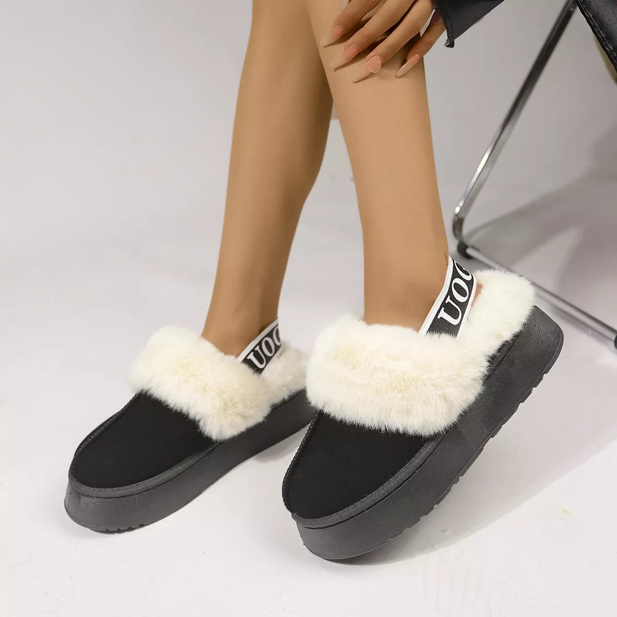 Round Toe Platform Ankle Slippers - Black