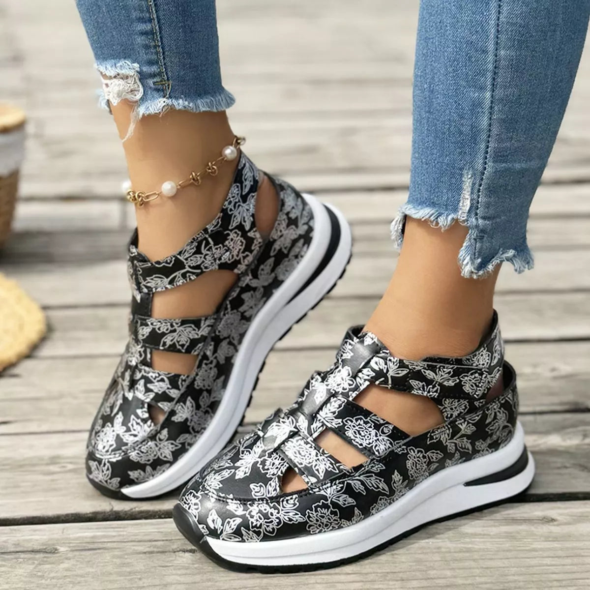 Cutout Velcro Sandals -