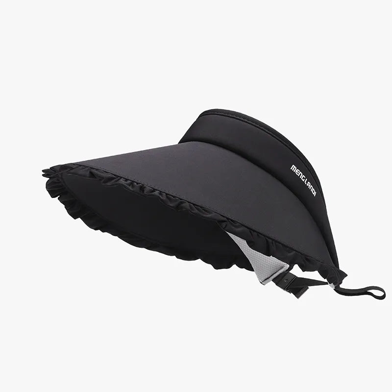 Frill Adjustable Ice Silk Sun Hat - Black One Size