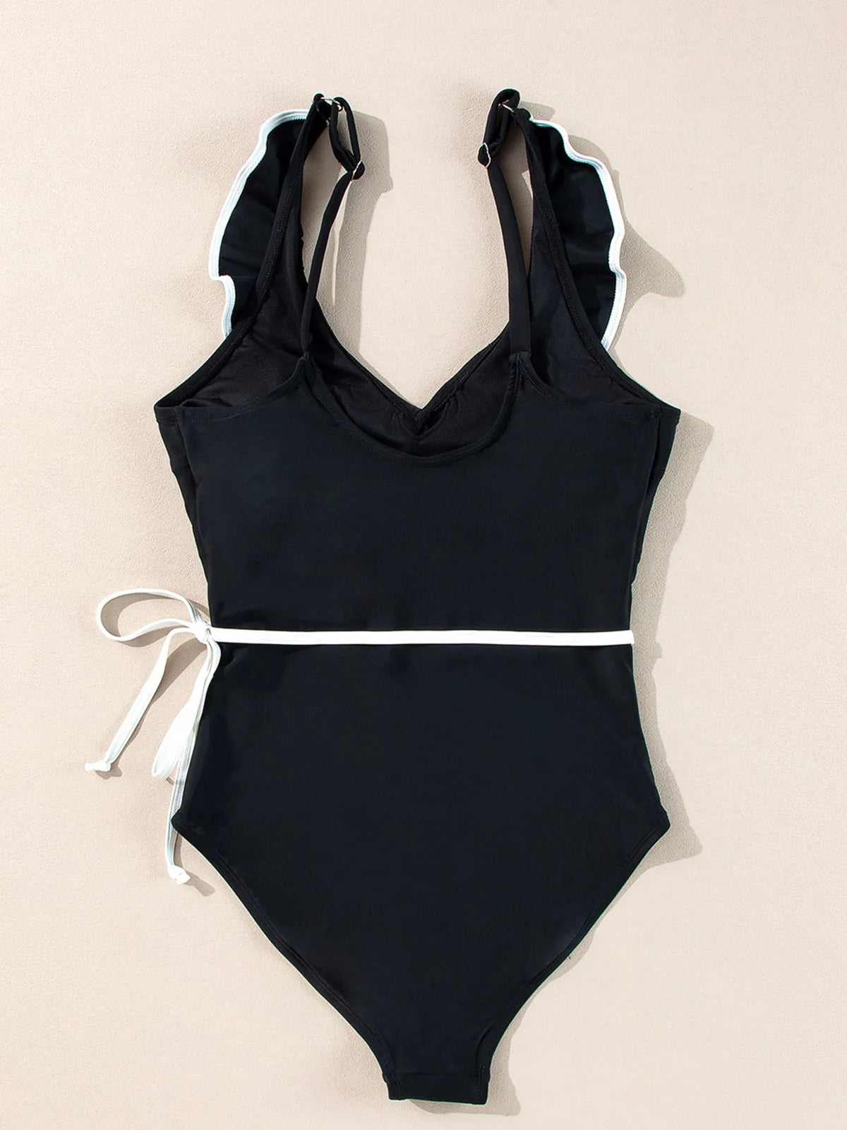 Ruffle Trim V-Neck One-Piece Swimsuit -