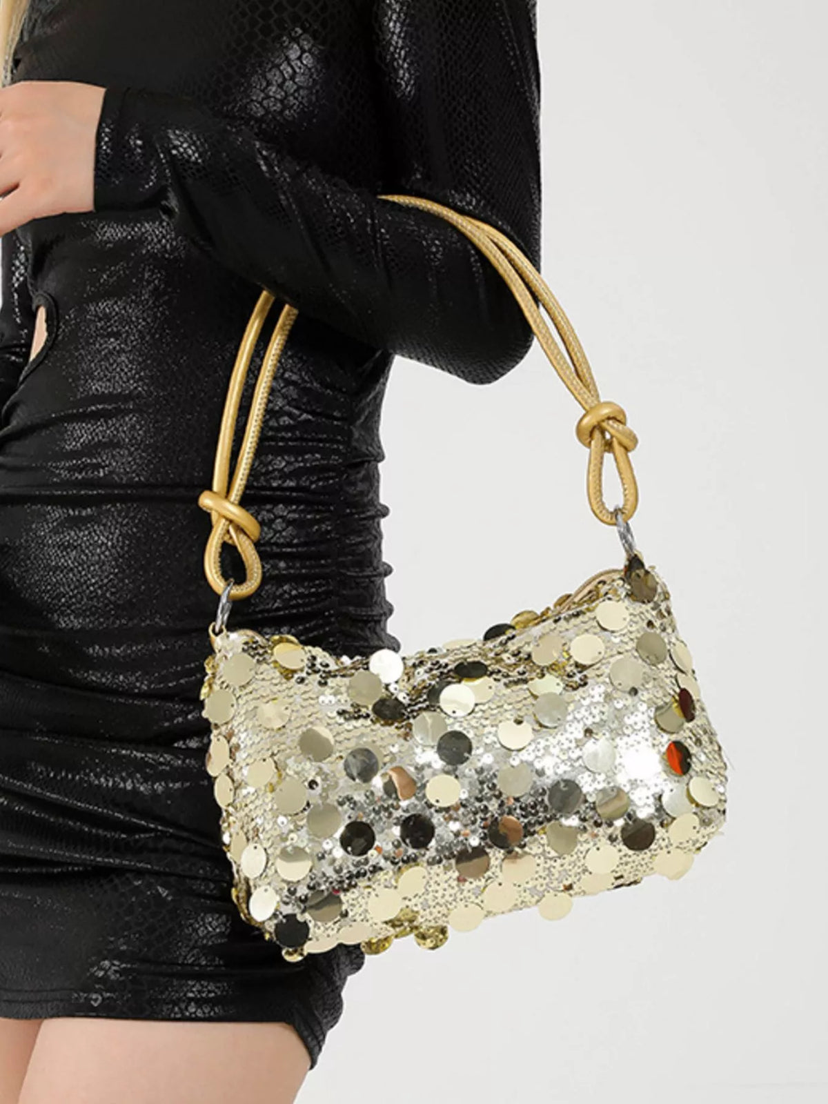 Sequin Embellished Shoulder Bag - Gold One Size
