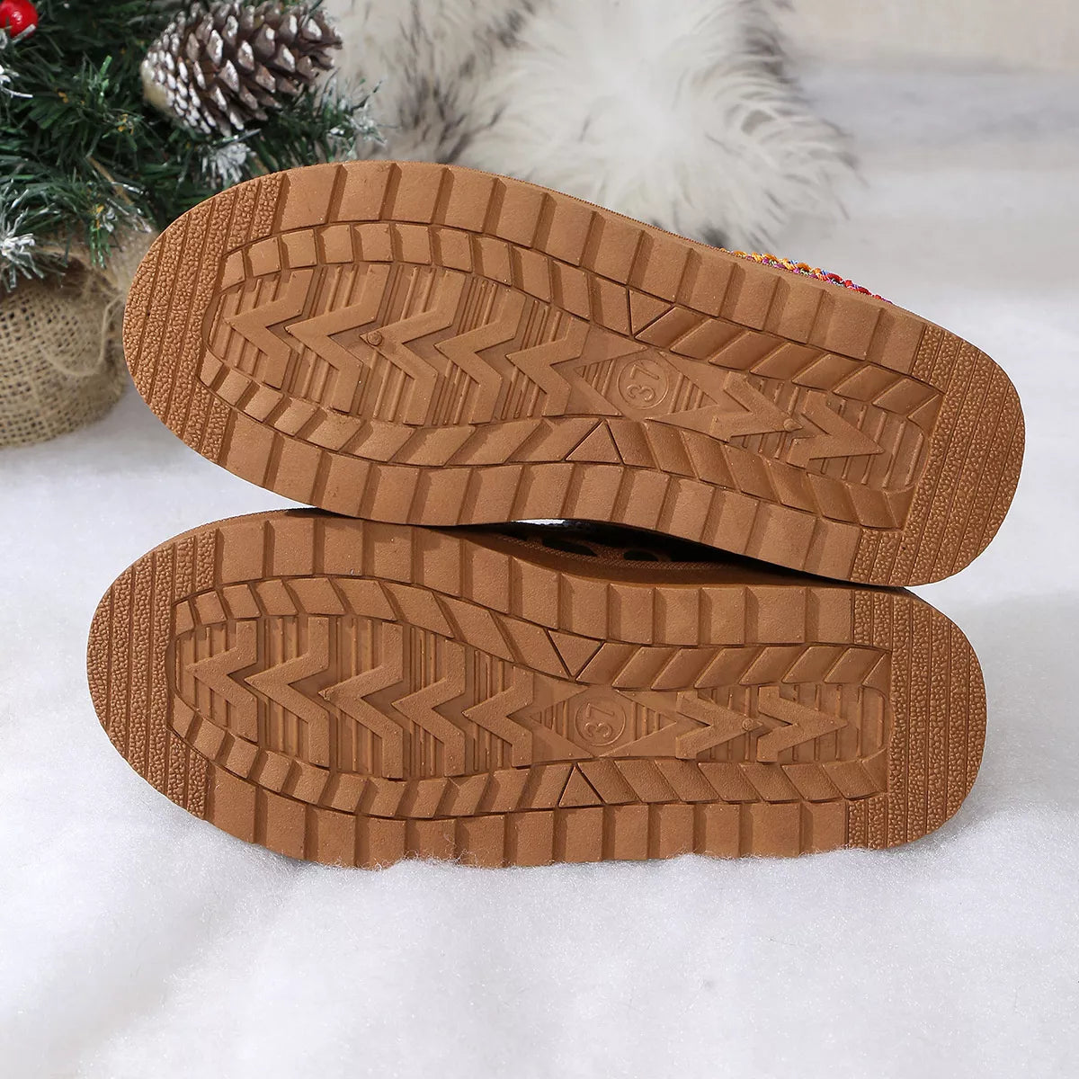 Leopard Print Plush Lined Warm Slip-Ons - Brown